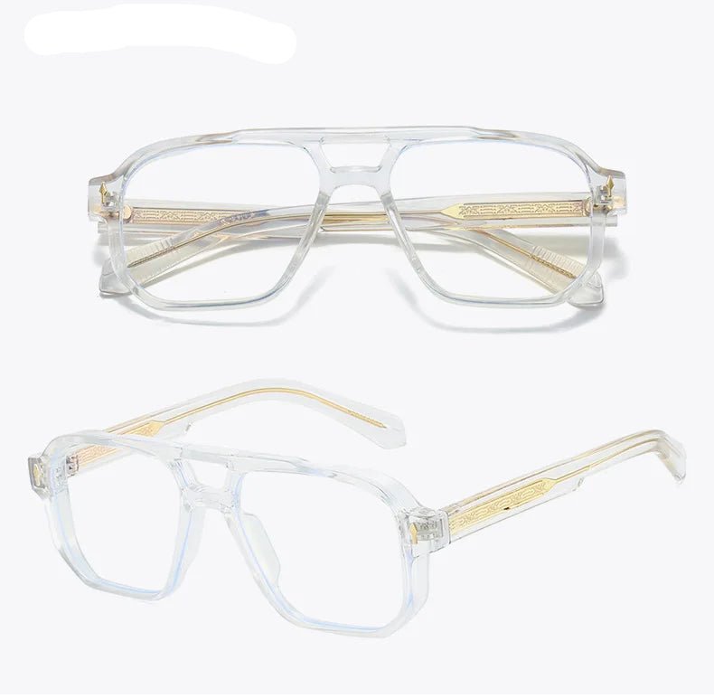 Optiva Transparent – lunettes carrées oversize cristal, branches dorées, verres dégradés UV400, Aura Vision Canada
